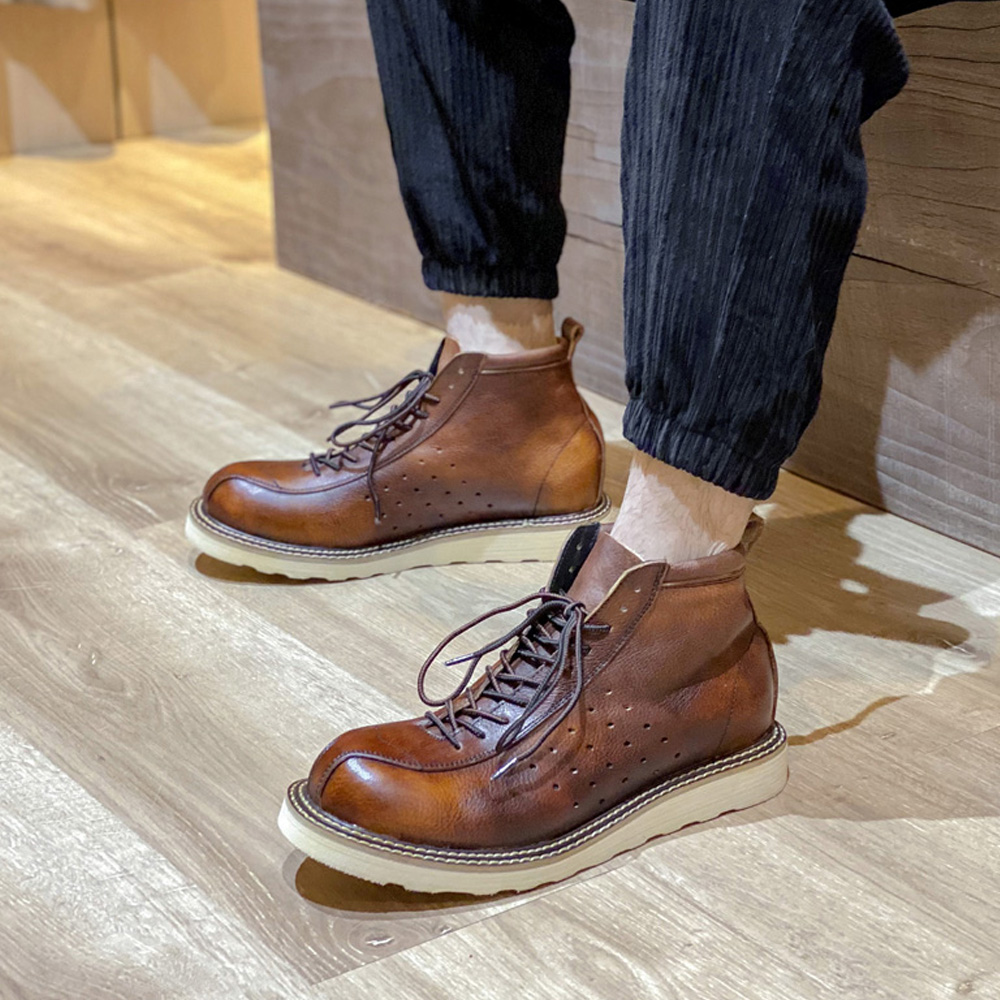 Leather Work Outfit - Erkek Hakiki Deri Oymalı Chelsea Botları