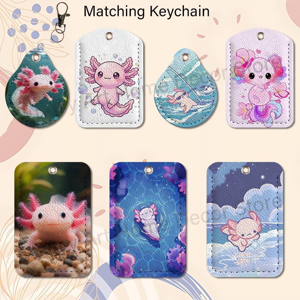 Leather Work Leather - Sevimli pembe A-Axolotl Karikatür Tutucu Anahtarlık