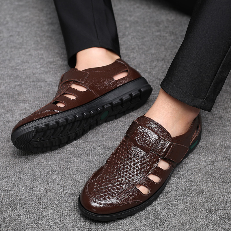 Leather Work Outfit - Erkek Deri Sandalet Oymak Nefes Yaz