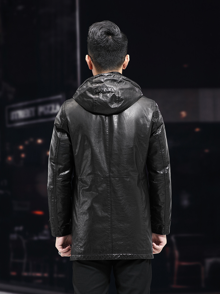 Erkekler kış sıcak orta uzun y - Leather Work Jacket With Hood incelemesi ve fiyatı