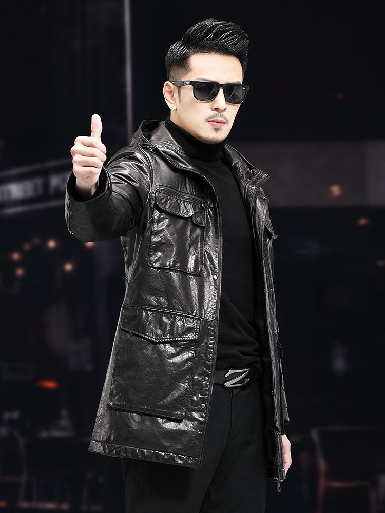 Erkekler kış sıcak orta uzun y - Leather Work Jacket With Hood incelemesi ve fiyatı