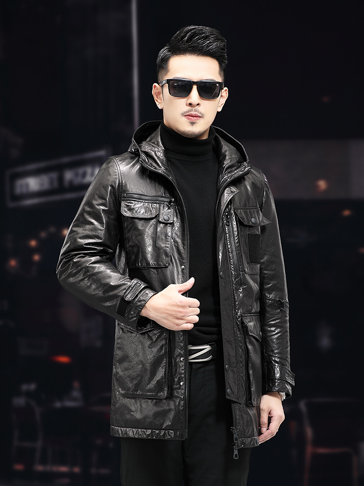 Erkekler kış sıcak orta uzun y - Leather Work Jacket With Hood incelemesi ve fiyatı