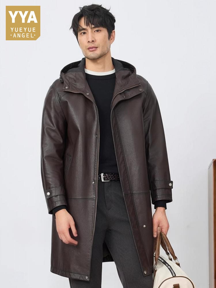 Moda Erkekler Sonbahar Yeni Ka - Leather Work Jacket With Hood incelemesi ve fiyatı