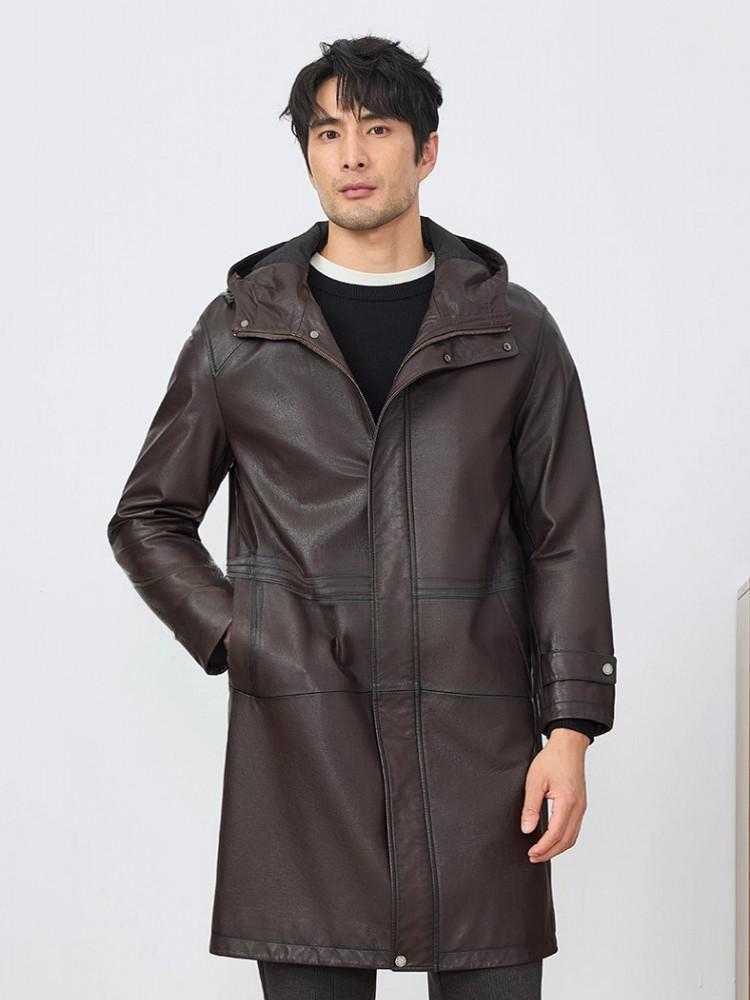 Moda Erkekler Sonbahar Yeni Ka - Leather Work Jacket With Hood incelemesi ve fiyatı