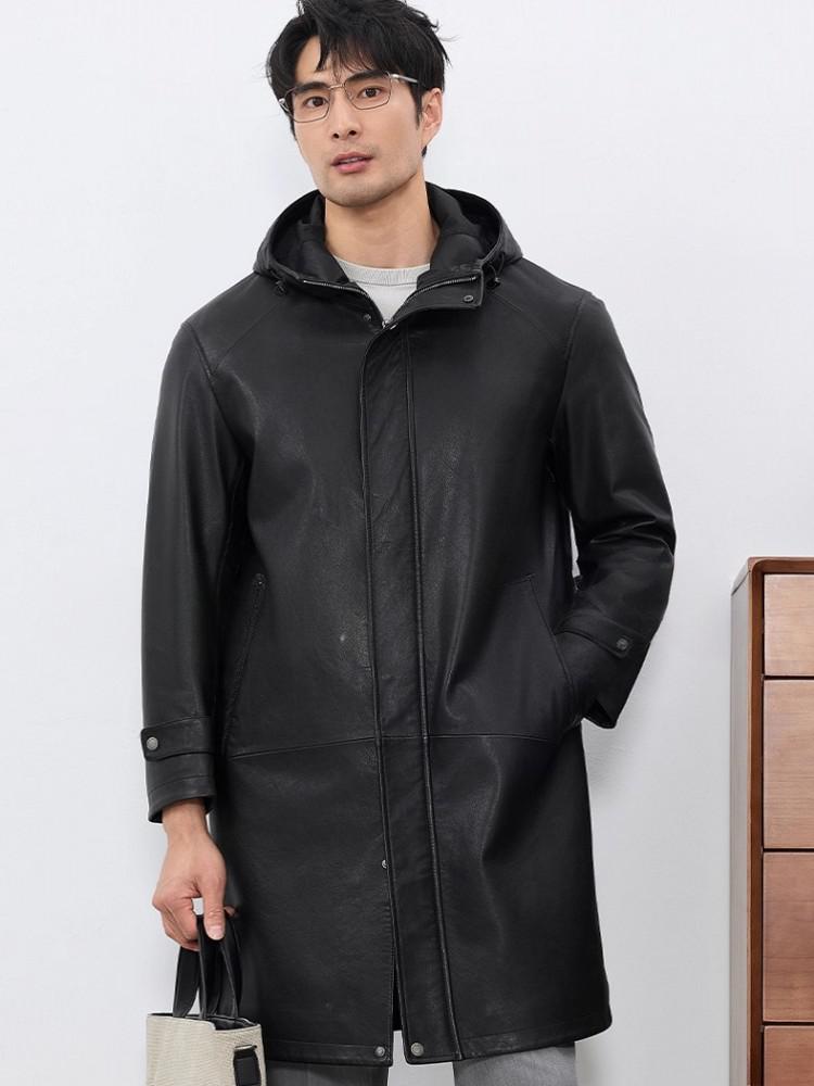 Moda Erkekler Sonbahar Yeni Ka - Leather Work Jacket With Hood incelemesi ve fiyatı
