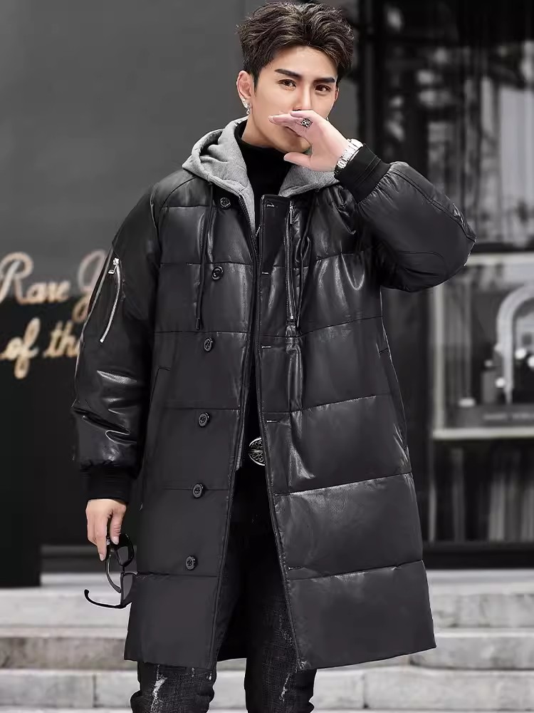 Kış Yeni Erkek Kapşonlu Uzun H - Leather Work Jacket With Hood incelemesi ve fiyatı