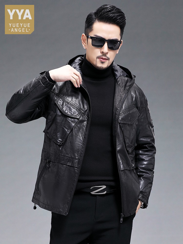 Kış Erkekler Sıcak Gerçek Keçi - Leather Work Jacket With Hood incelemesi ve fiyatı