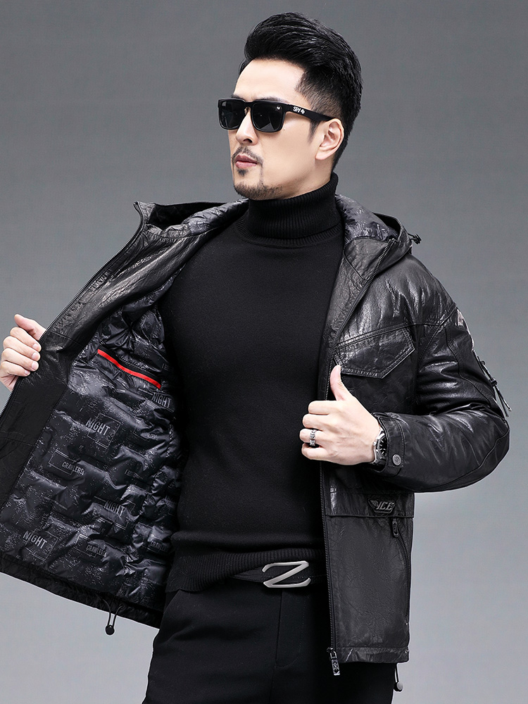 Kış Erkekler Sıcak Gerçek Keçi - Leather Work Jacket With Hood incelemesi ve fiyatı