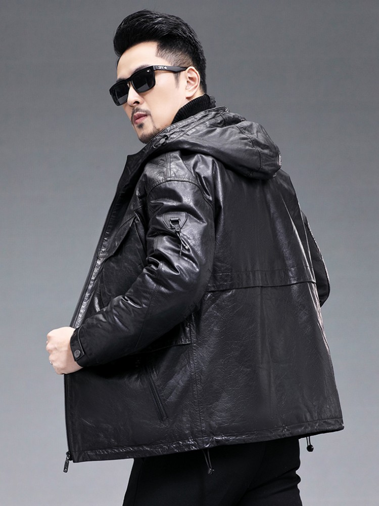 Kış Erkekler Sıcak Gerçek Keçi - Leather Work Jacket With Hood incelemesi ve fiyatı
